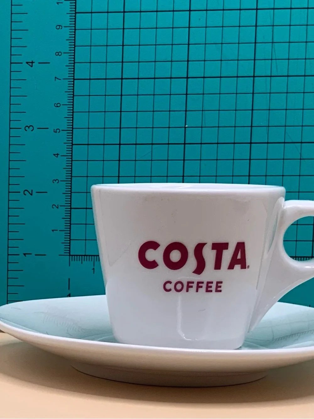 Costa Coffee Espresso Cups and Saucers Set of 2 White Ceramic Red Logo 2oz